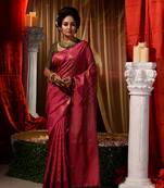 Handwoven Dark Pink Kubera Pattu Saree with Blouse Piece