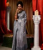 Handwoven Grey Kubera Pattu Saree with Blouse Piece