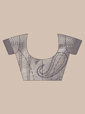 Handwoven Grey Kubera Pattu Saree with Blouse Piece 5