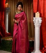 Handwoven Dark Pink Kubera Pattu Saree with Blouse Piece
