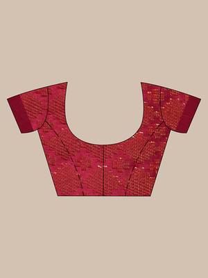 Handwoven Dark Pink Kubera Pattu Saree with Blouse Piece 5