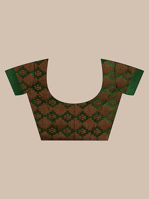 Handwoven Dark Green Kubera Pattu Saree with Blouse Piece 5