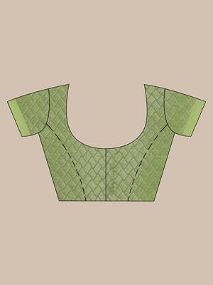 Handwoven Parrot Green Kubera Pattu Saree with Blouse Piece 5