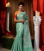 Handwoven Sea Green Kubera Pattu Saree with Blouse Piece