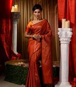 Handwoven Orange Kubera Pattu Saree with Blouse Piece