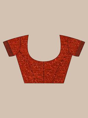 Handwoven Orange Kubera Pattu Saree with Blouse Piece 5
