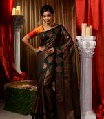 Handwoven Dark Green Kubera Pattu Saree with Blouse Piece