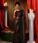 Handwoven Dark Green Kubera Pattu Saree with Blouse Piece
