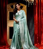 Handwoven Sea Green Kubera Pattu Saree with Blouse Piece