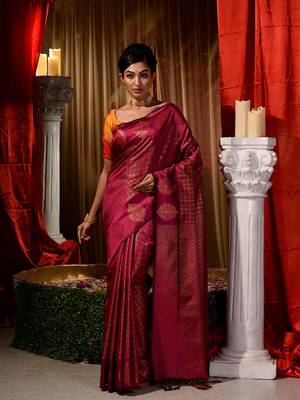 Handwoven Pink Kubera Pattu Saree with Blouse Piece 1