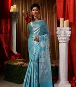 Handwoven Sky Blue Kubera Pattu Saree with Blouse Piece