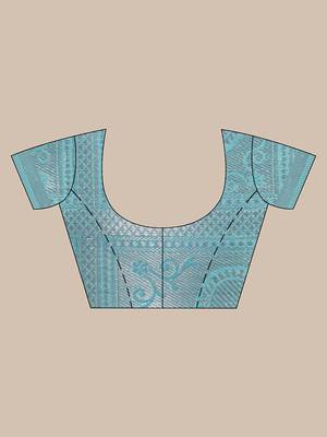 Handwoven Sky Blue Kubera Pattu Saree with Blouse Piece 5