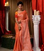 Handwoven Orange Kubera Pattu Saree with Blouse Piece