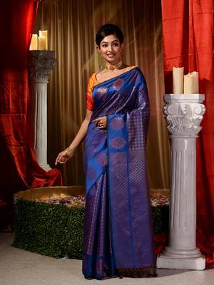 Handwoven Blue Kubera Pattu Saree with Blouse Piece 1