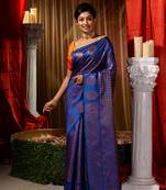 Handwoven Blue Kubera Pattu Saree with Blouse Piece