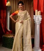 Handwoven Cream Kubera Pattu Saree with Blouse Piece