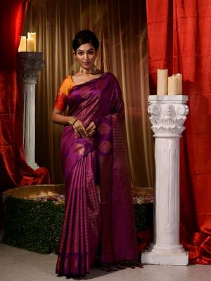 Handwoven Purple Kubera Pattu Saree with Blouse Piece 1