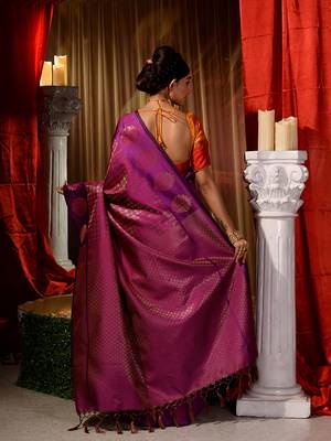 Handwoven Purple Kubera Pattu Saree with Blouse Piece 2