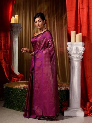 Handwoven Purple Kubera Pattu Saree with Blouse Piece 3