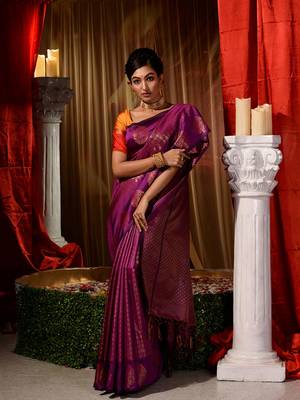 Handwoven Purple Kubera Pattu Saree with Blouse Piece 4