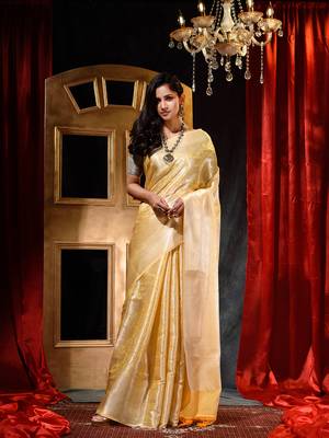 Handwoven Yellow Kubera Pattu Saree with Blouse Piece 1
