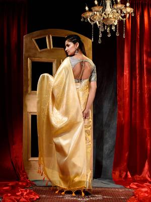 Handwoven Yellow Kubera Pattu Saree with Blouse Piece 2