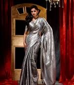 Handwoven Grey Kubera Pattu Saree with Blouse Piece