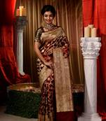 Handwoven Maroon Banarasi Silk Saree with Blouse Piece