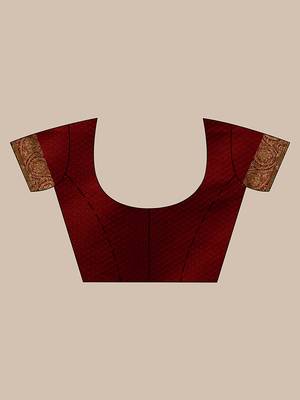 Handwoven Maroon Banarasi Silk Saree with Blouse Piece 5