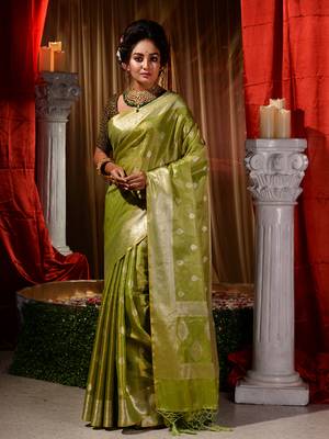 Banarasi green Tissue Saree with Blouse Piece 1