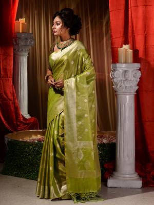 Banarasi green Tissue Saree with Blouse Piece 4