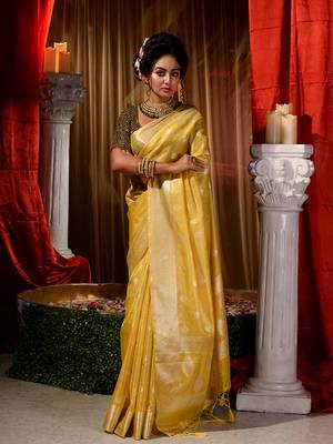 Banarasi yellow Tissue Saree with Blouse Piece 1
