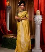 Banarasi yellow Tissue Saree with Blouse Piece