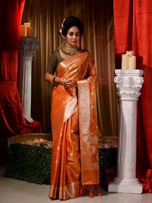 Banarasi Orange Tissue Saree with Blouse Piece 1