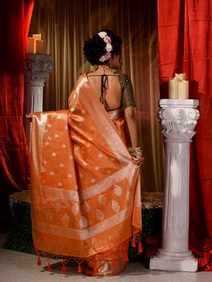 Banarasi Orange Tissue Saree with Blouse Piece 2