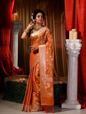 Banarasi Orange Tissue Saree with Blouse Piece 3