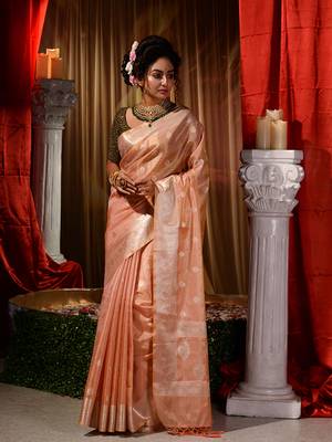 Banarasi Peach Tissue Saree with Blouse Piece 1