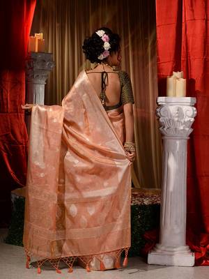 Banarasi Peach Tissue Saree with Blouse Piece 2