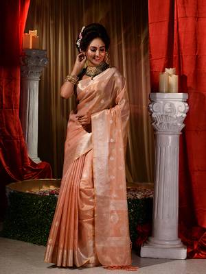 Banarasi Peach Tissue Saree with Blouse Piece 3