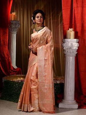 Banarasi Peach Tissue Saree with Blouse Piece 4