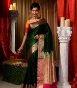 Green Zari Weaved Designer Wedding Banarasi Saree with Blouse Piece With Stone Work