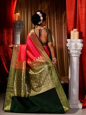 Red Zari Weaved Kanjivaram Saree with Blouse Piece With Stone Work 2