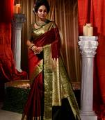 Maroon Zari Weaved Kanjivaram Wedding Saree with Blouse Piece With Stone Work