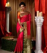 Pink Zari Weaved Kanjivaram Saree with Blouse Piece With Stone Work