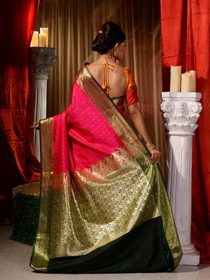 Pink Zari Weaved Kanjivaram Saree with Blouse Piece With Stone Work 2