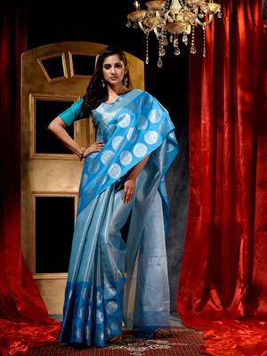 Firozi Tissue Silk Saree with Blouse Piece 1