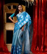 Firozi Tissue Silk Saree with Blouse Piece