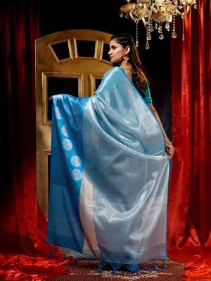 Firozi Tissue Silk Saree with Blouse Piece 2