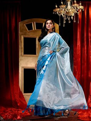 Firozi Tissue Silk Saree with Blouse Piece 4