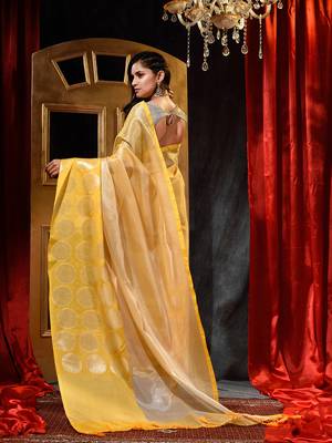 Yellow Tissue Silk Saree with Blouse Piece 2